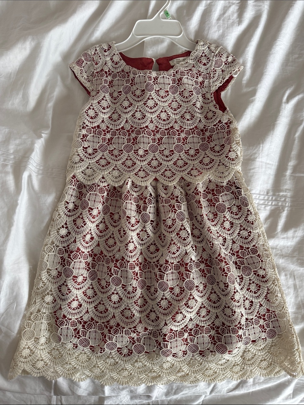 Zara Girls Terracotta Dress with Cream Lace Overlay
